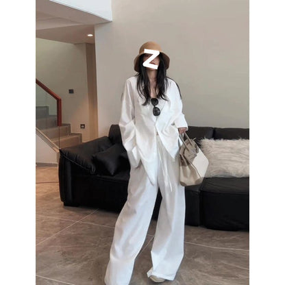 Women's Simple And Stylish Personality Shirt Wide-leg Casual Pants Suit
