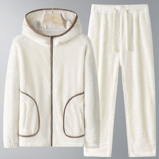 Winter Coral Fleece Heavy Velvet Thickened Zipper Cardigan Plus Size Pajamas Suit