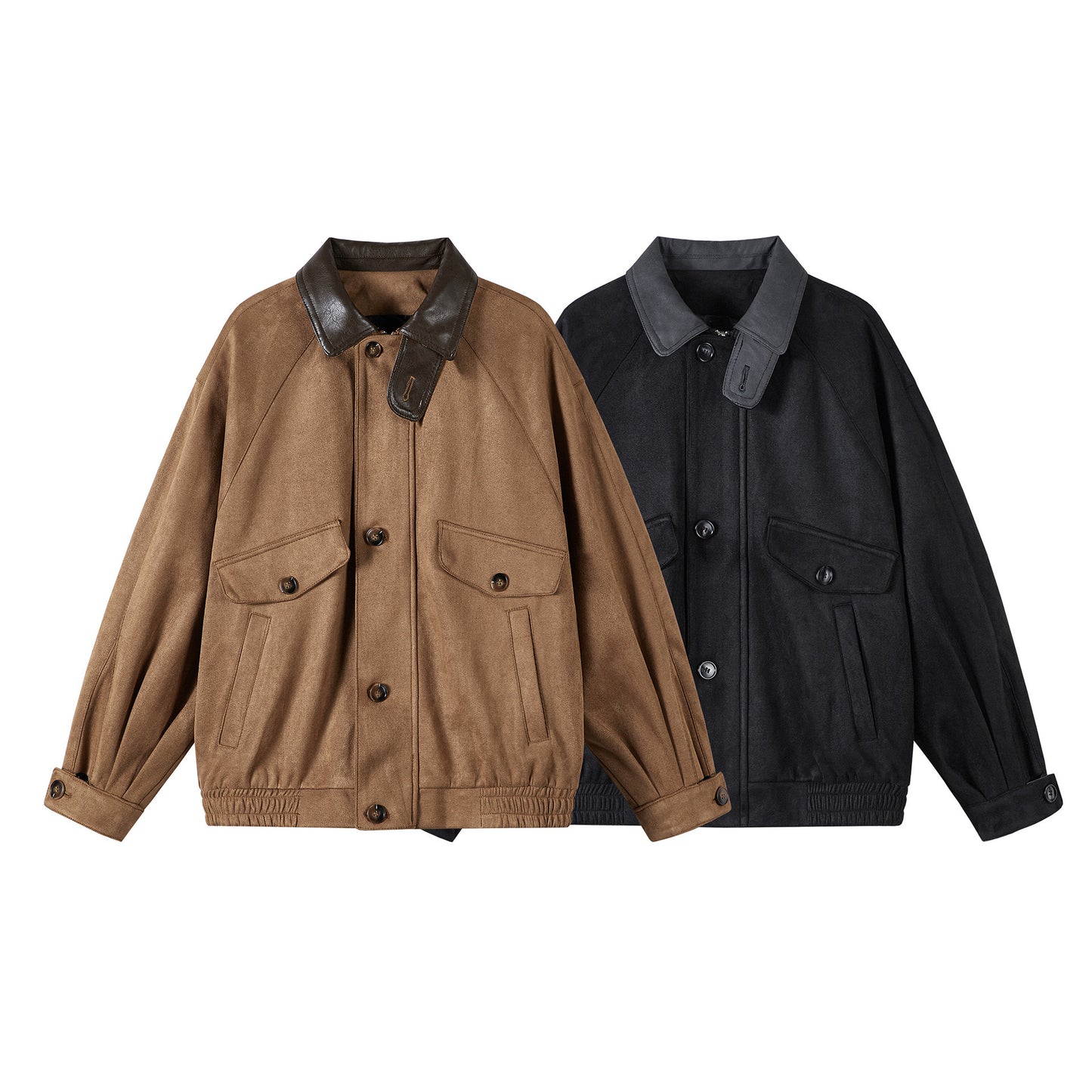 Autumn New Retro Suede Stitching Tooling Polo Collar Jacket