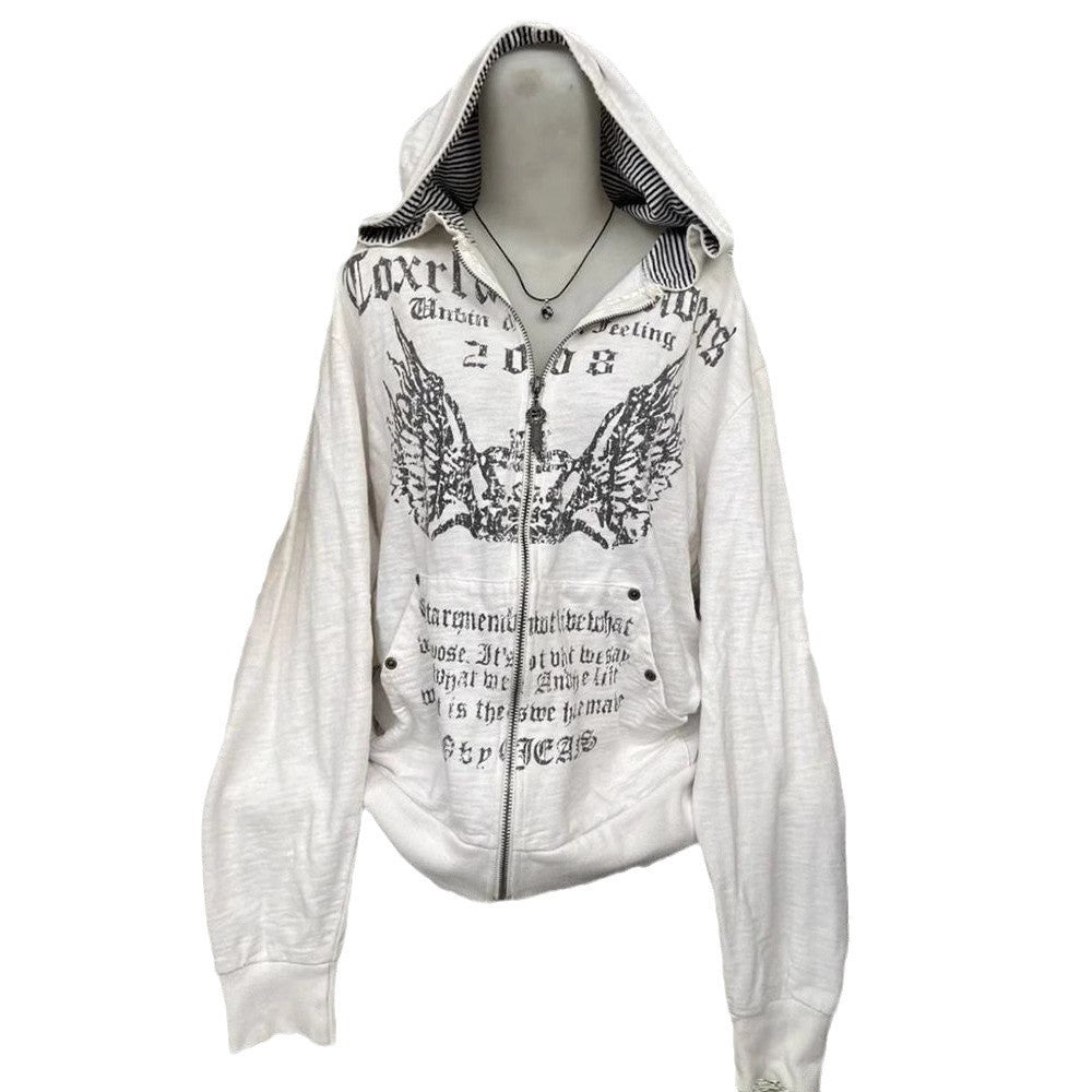 Harajuku Black Hooded Casual Coat Women