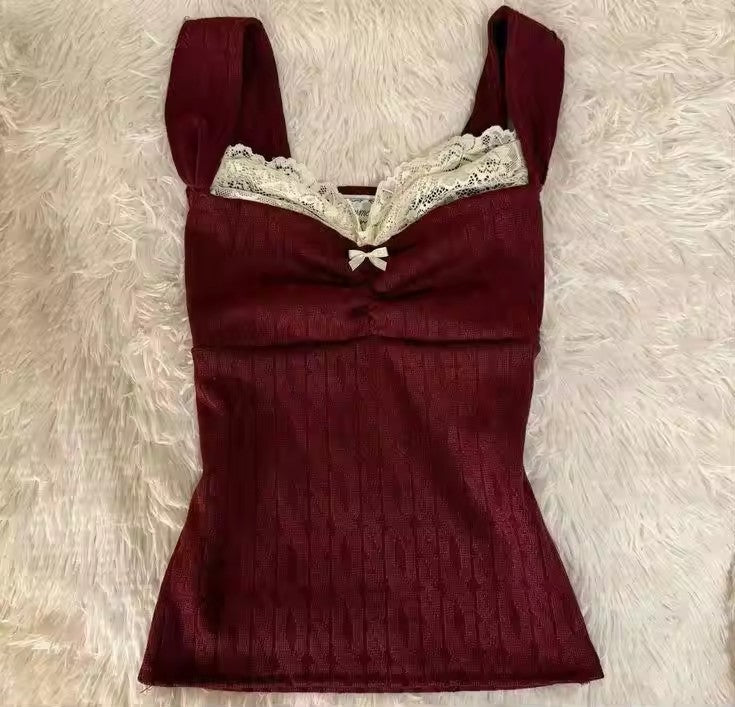 Harajuku Hot Girl Lace Bow Y2g Retro Easy Matching Vest